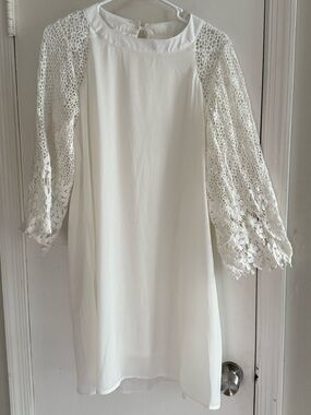 Elegant White Crochet Sleeve Cocktail Dress Dress Size L